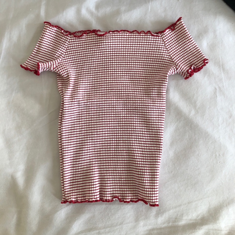 6ixty8ight Red Striped Lettuce Tee
